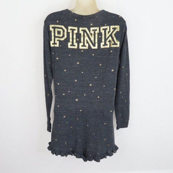 PINK Victorias Secret Medium Gold Ribbed Snap Front Long Sleeve Lounge Romper - Picture 6 of 11